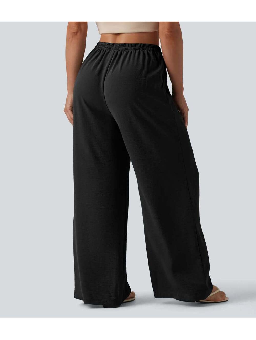 Halara Mid Rise Drawstring Wide Leg Baggy Casual Linen-Feel Pants Black Size M - Picture 2 of 8